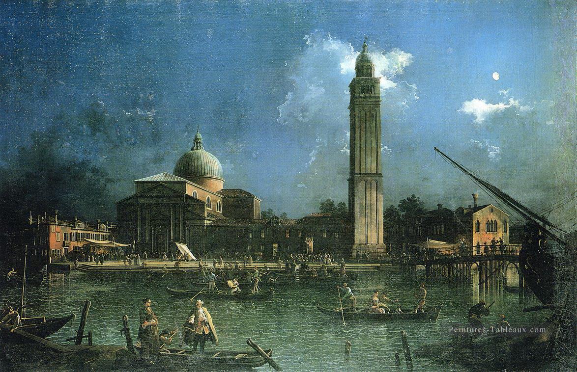 célébration de nuit en dehors de l’église de san pietro di castello Canaletto Venise Peintures à l'huile